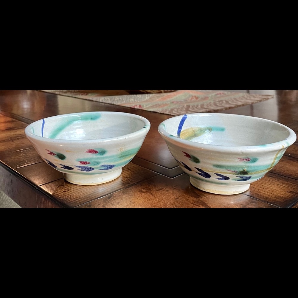 Two Signed Glazed Pottery 5" Bowls